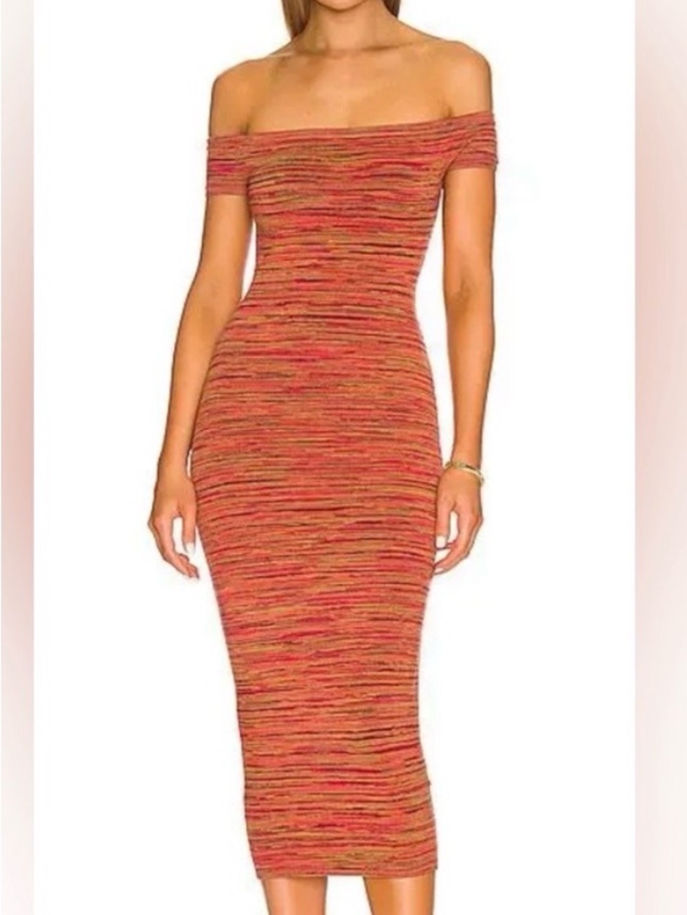 House of Harlow 1960 One-Shoulder Midi Dress in Red-Orange Multi